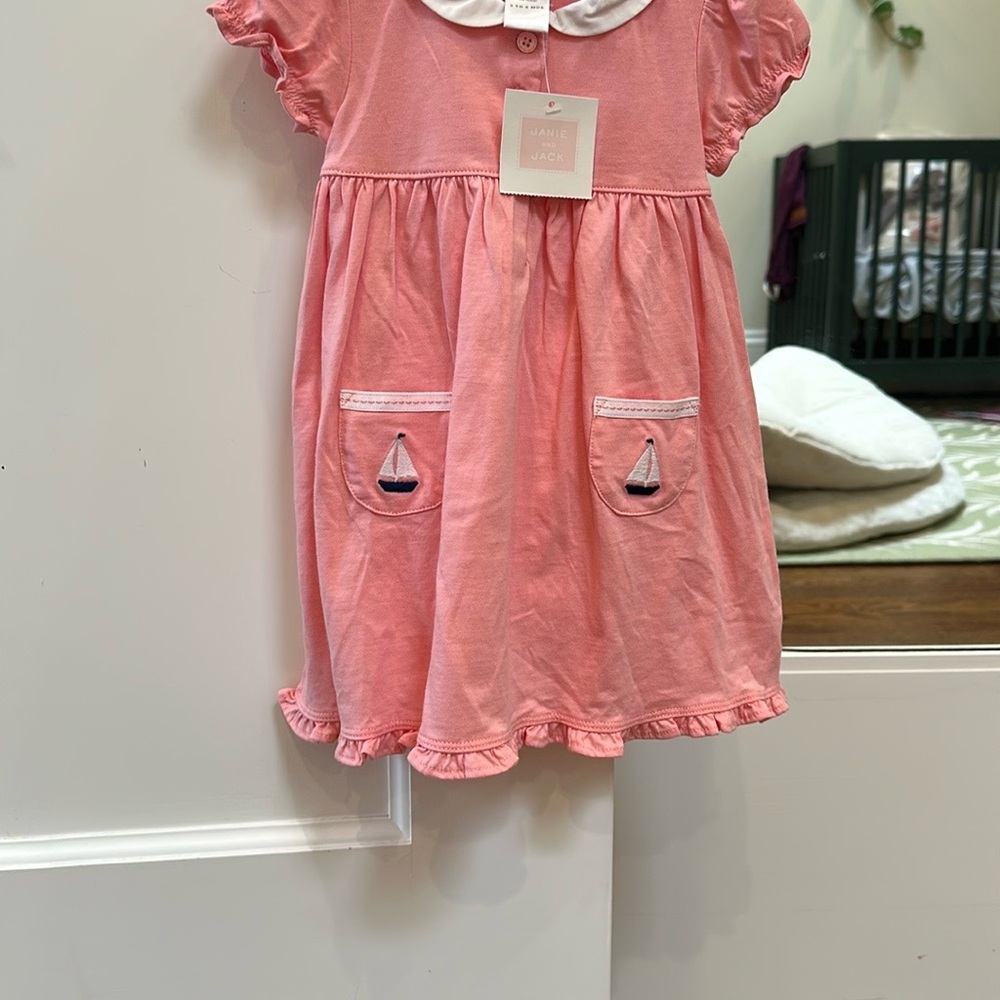 Vintage Janie and Jack Pink Dress with Sailboat Pockets